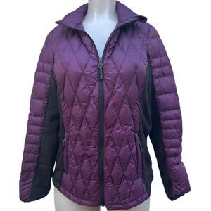 32 Degrees Heat Down Puffer Jacket Medium Purple Colorblock Quilted Full-zip